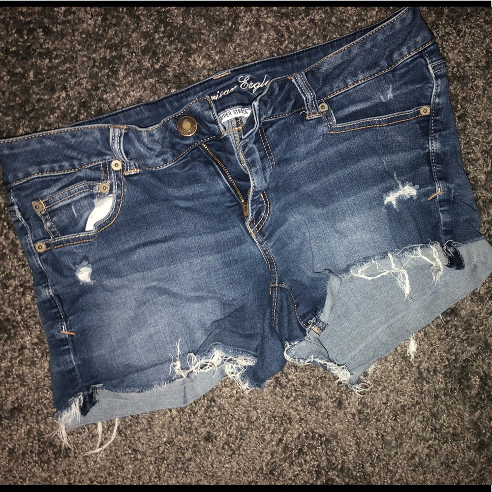Distressed dark wash shorts